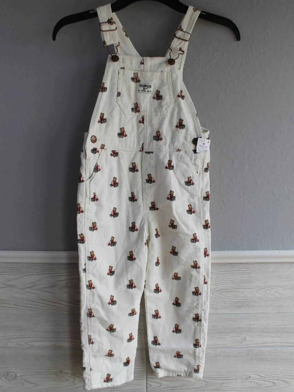 NWT OshKosh B'gosh Overalls 4T Boys Girls Teddy Bears All Over Print Vintage AOP